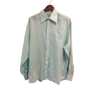 Faconnable Men's 100% Linen Shirt Size XL Blue Button Down Aqua Teal Seaglass